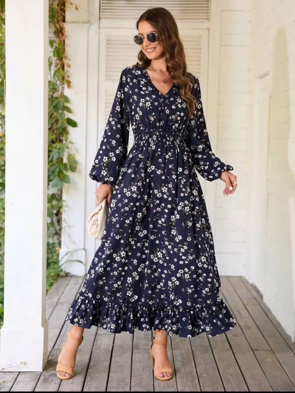Casual V Neck Boho Floral Print Wedding Guest Maxi Dresses for Women Bohemian 2X